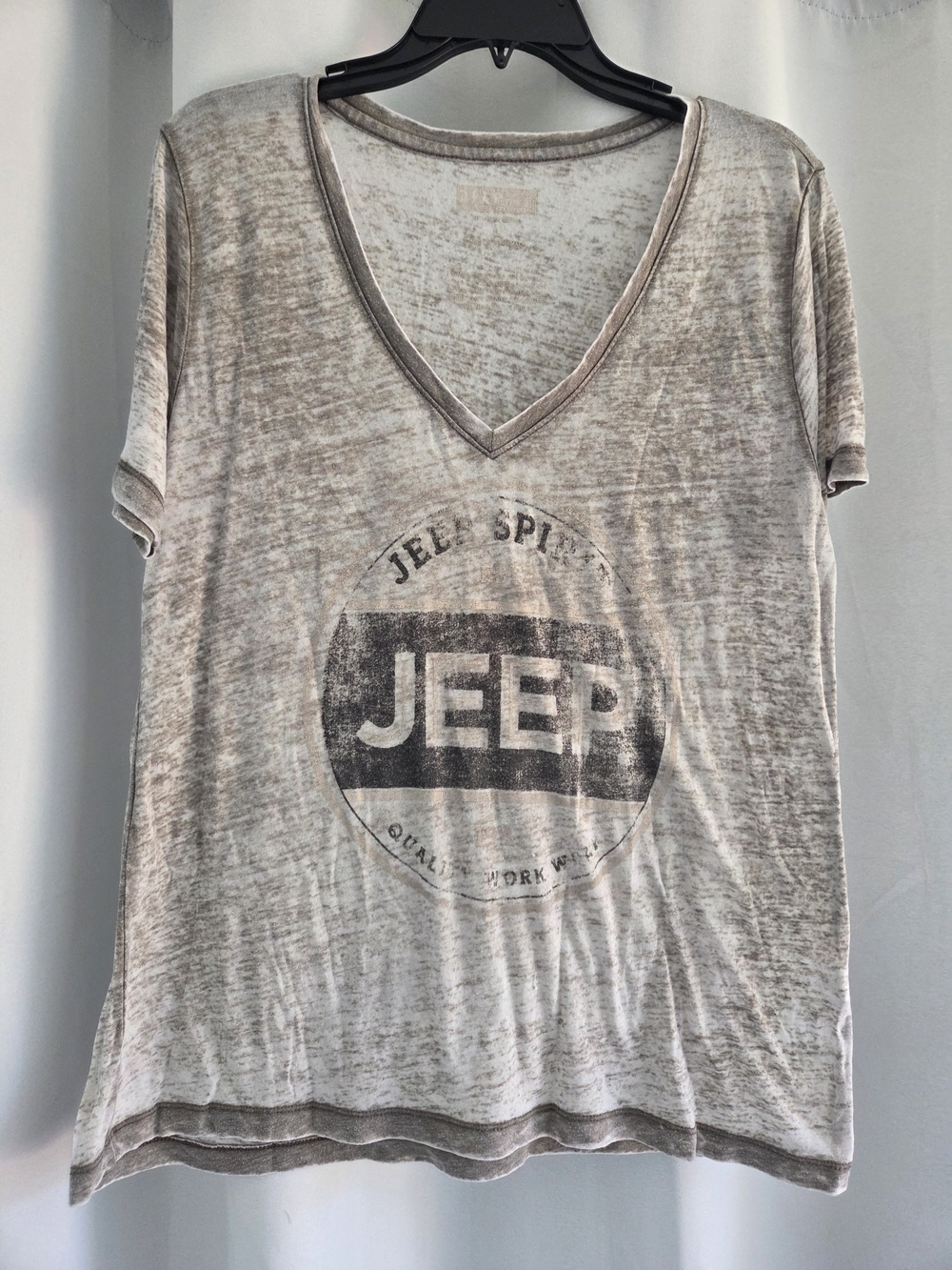 Lucky Brand Jeep Spirit Graphic V-Neck Burnout Tee Grey Women's Size L